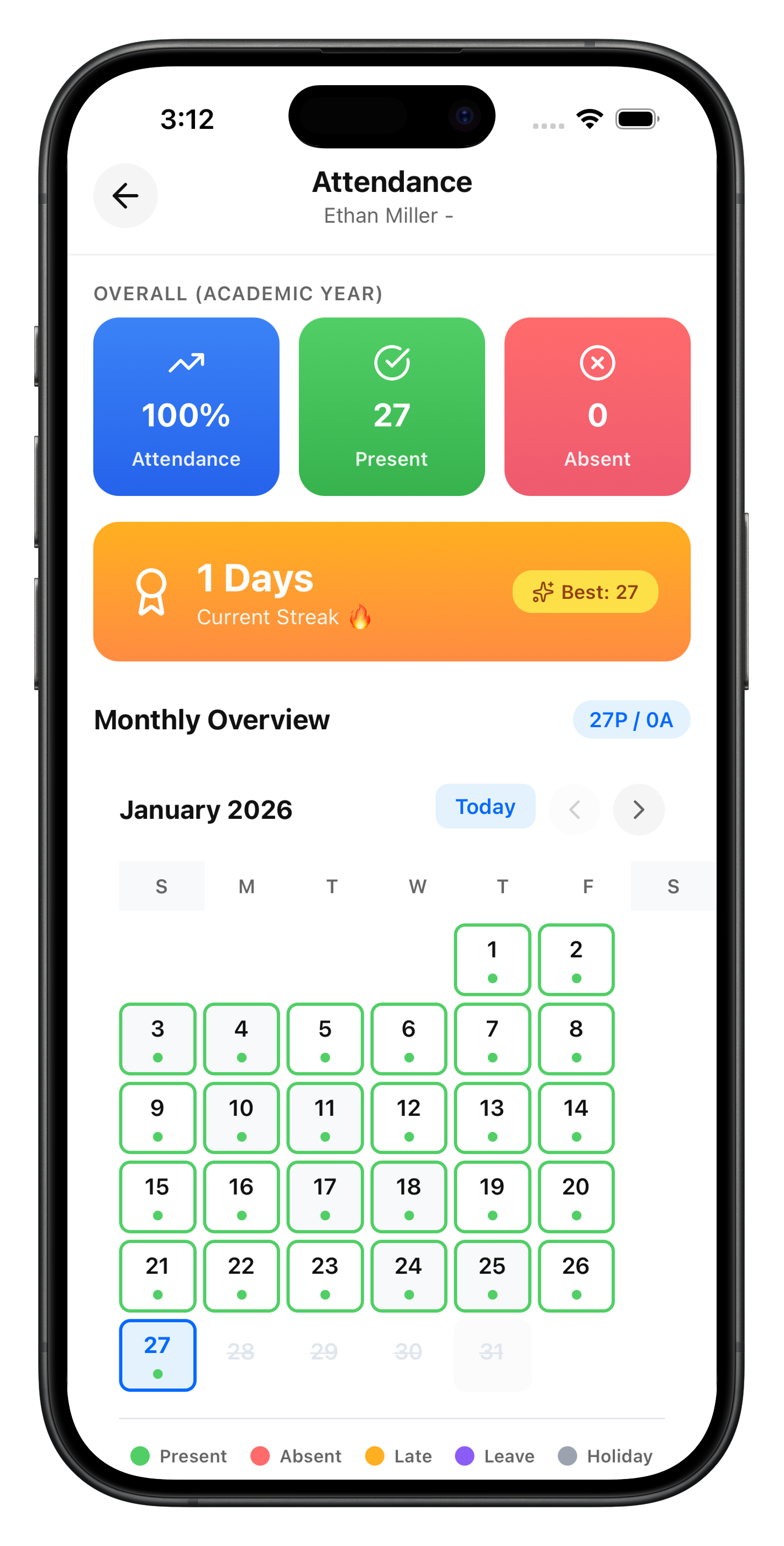 EduBreezy Attendance Screen